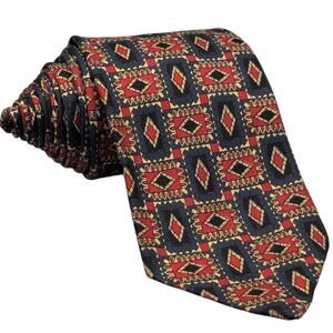 Polo Ralph Lauren Tie 100% Silk Red Blue Cream Rectangles Diamonds 90s 58.5" VTG